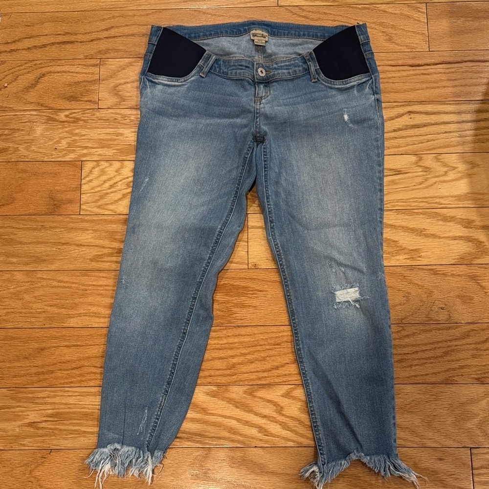 Indigo Blue Cropped Distressed Maternity Jeans